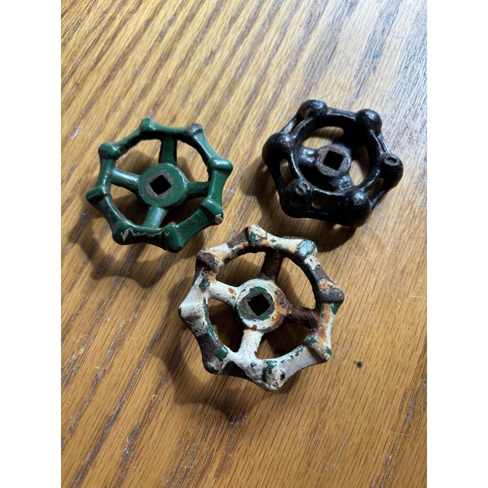 Vintage Cast-Iron Plumbing Valve Handles 2" Lot Of 3 Rustic Farmhouse